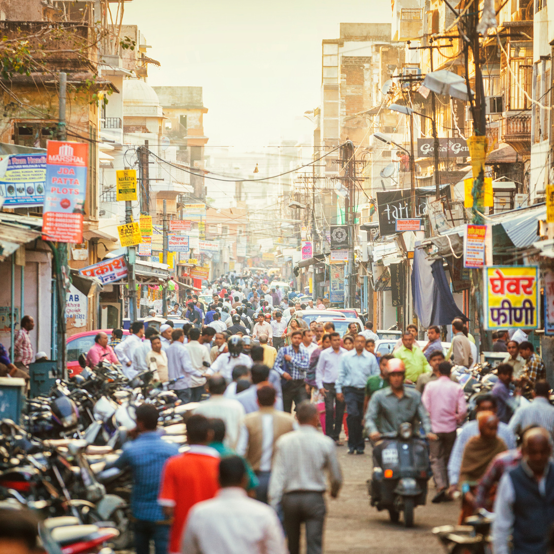 Street Crowded with People in Jaipur, India